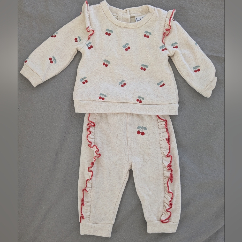 Nicole Miller Cream Baby Outfit with Red Embroidery
